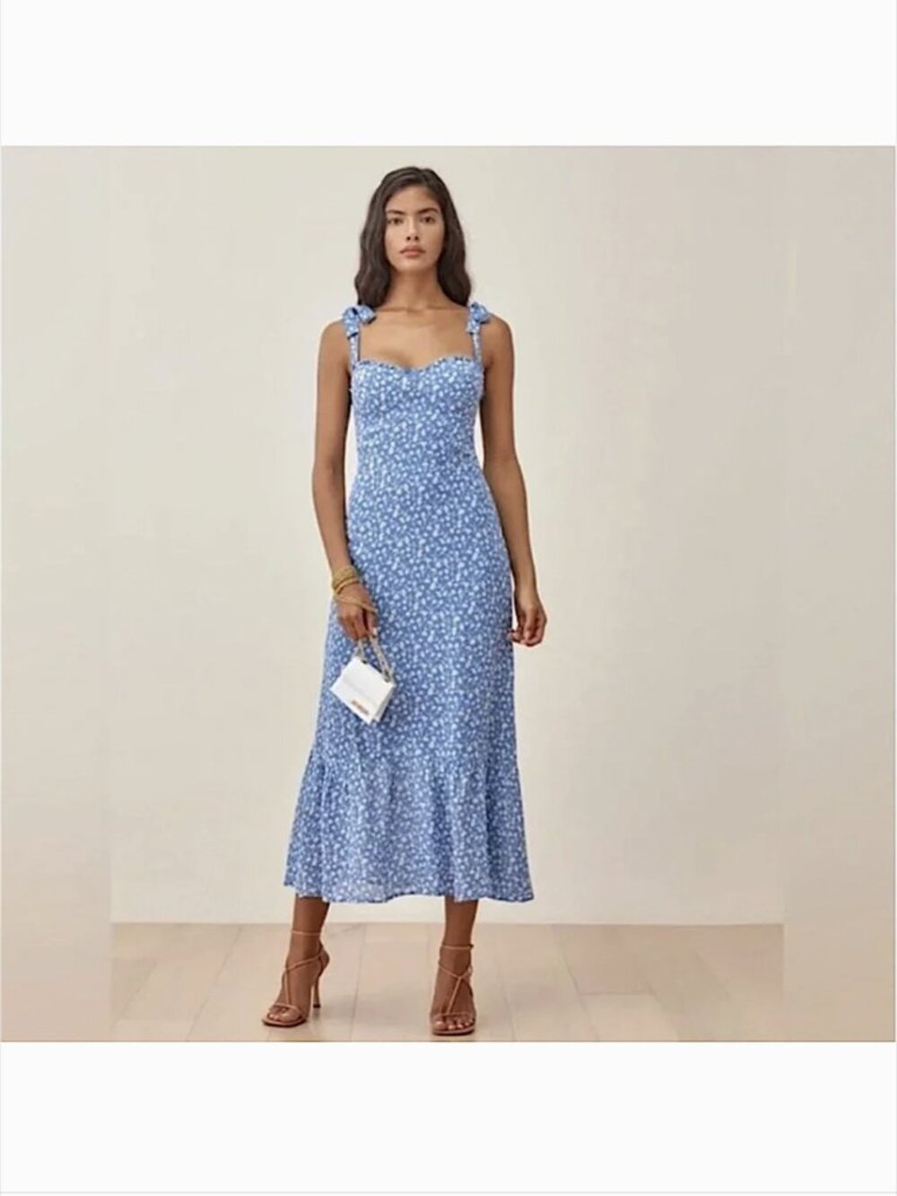 Reformation Nikita Midi Dress Size 2 Marie Blue Floral Tie Straps Romantic